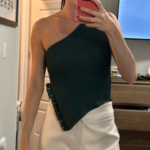Dark green beaded one shoulder top